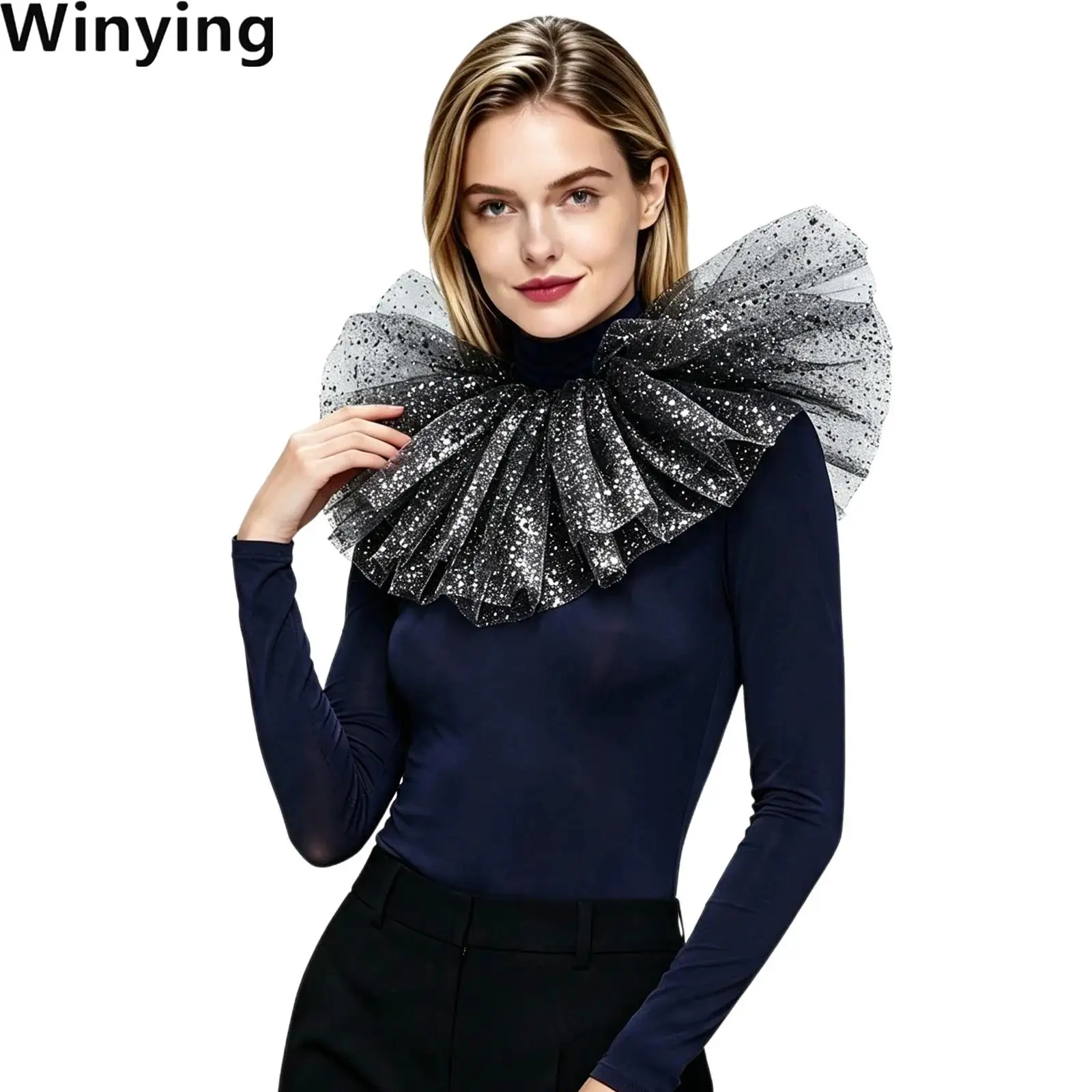 Women Adjustable Mesh Tulle Shawl Layered Ruffled Victorian-style Faux Collar for Stage Performance Halloween Cosplay