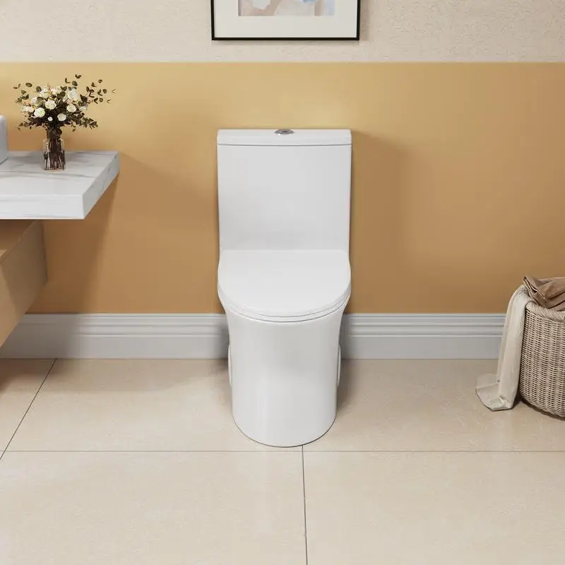 Elongated Comfort Height One-Piece Toilet, 1.1/1.6 GPF, CUPC & WaterSense Certified, Soft Close Seat, White Ceramic Finish