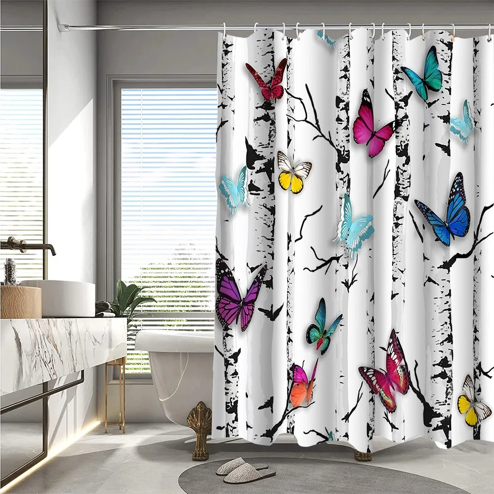 

1/4 домашние занавески для ванной комнаты с бабочкой, украшение на сиденье унитаза, ковер для занавески для душа, занавеска для душа с ковром и чехлом для унитаза