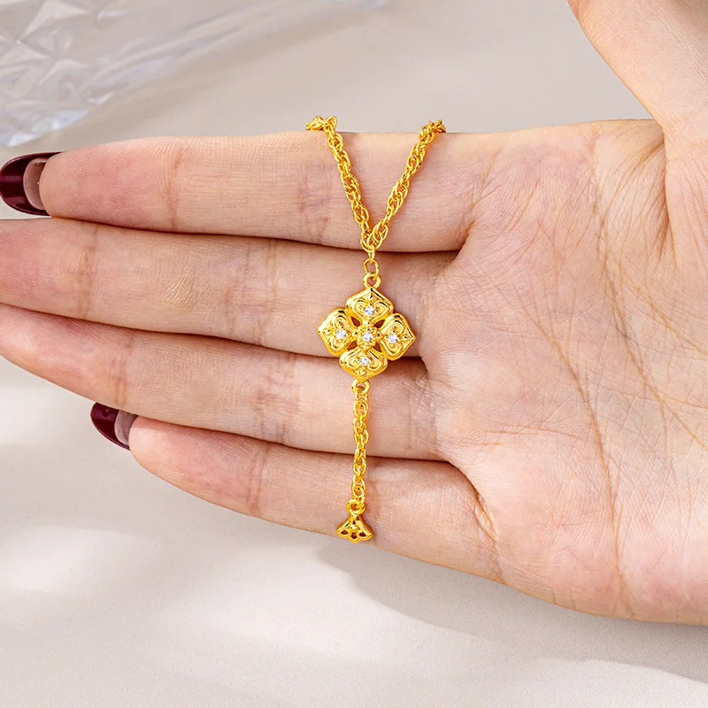 

Luxury 24K 9999 Pure Gold real gold Women's Diamond-encrusted Necklace Clavicle Chain