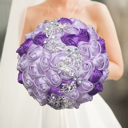 Purple Korean Bride Wedding Bouquet Luxury Diamond Pearl Sapphire Silk Rose Handmade Bridesmaid Bouquet