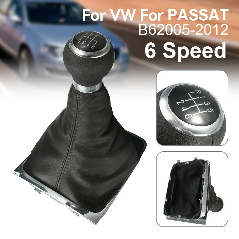 6 Speed Car Gear Head Manual Gear Shift Knob Lever Stick Shifter Gaiter Boot Cover PU Leather For VW PASSAT B6 2005-2012