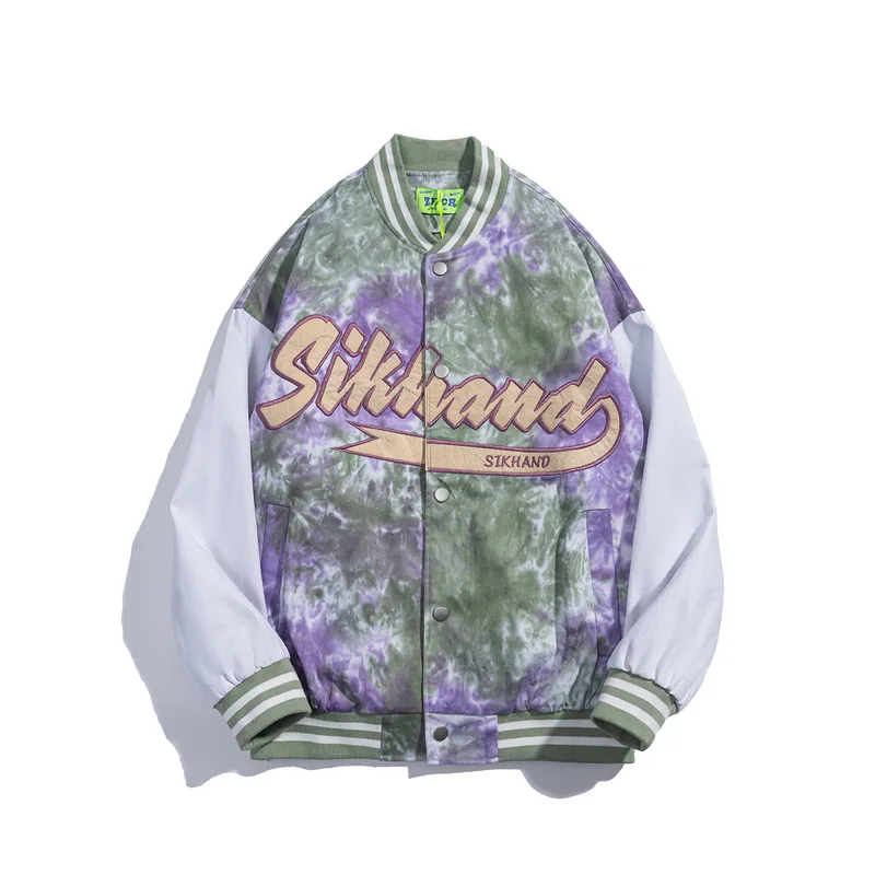 

Men Varsity Baseball Bomber Jacket Vintage Embroidery Letter Camouflage Patchwork Coat 2022 Unisex Harajuku Uniform Jacket Green