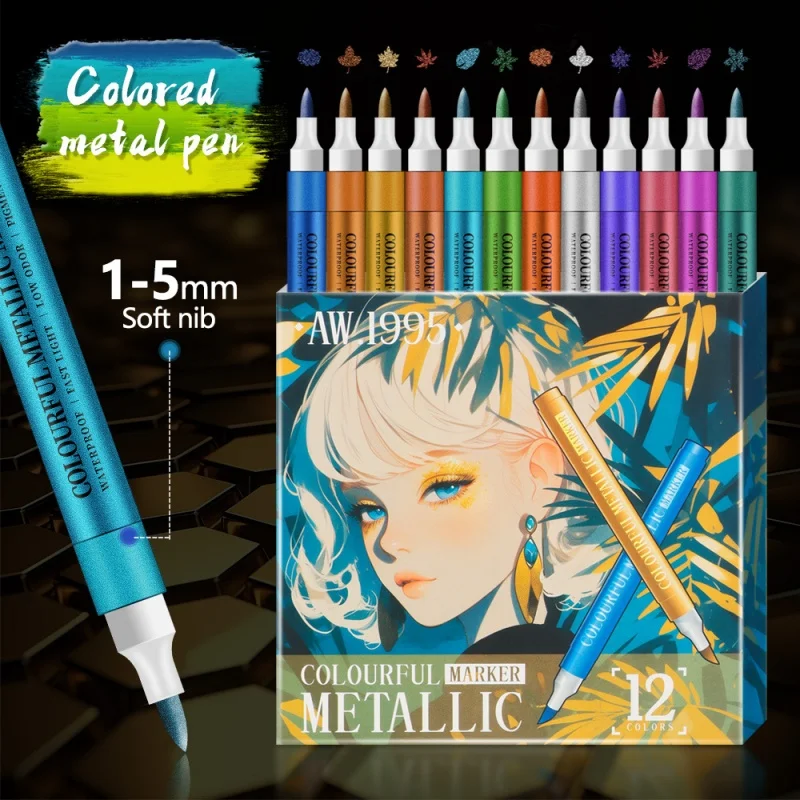 

Metallic Acrylic Marker 12/8 Colors Permanent Marker Pen for Drawing DIY Crafts Paint Markers Art Supplies