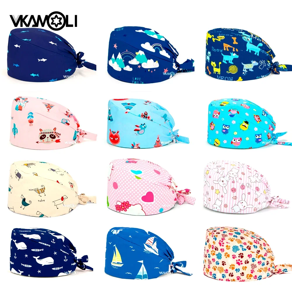 clearance sale Cotton scrub caps women pet grooming nursing work hats lab print Nurse scrub hat ICU working hat gorro enfermera