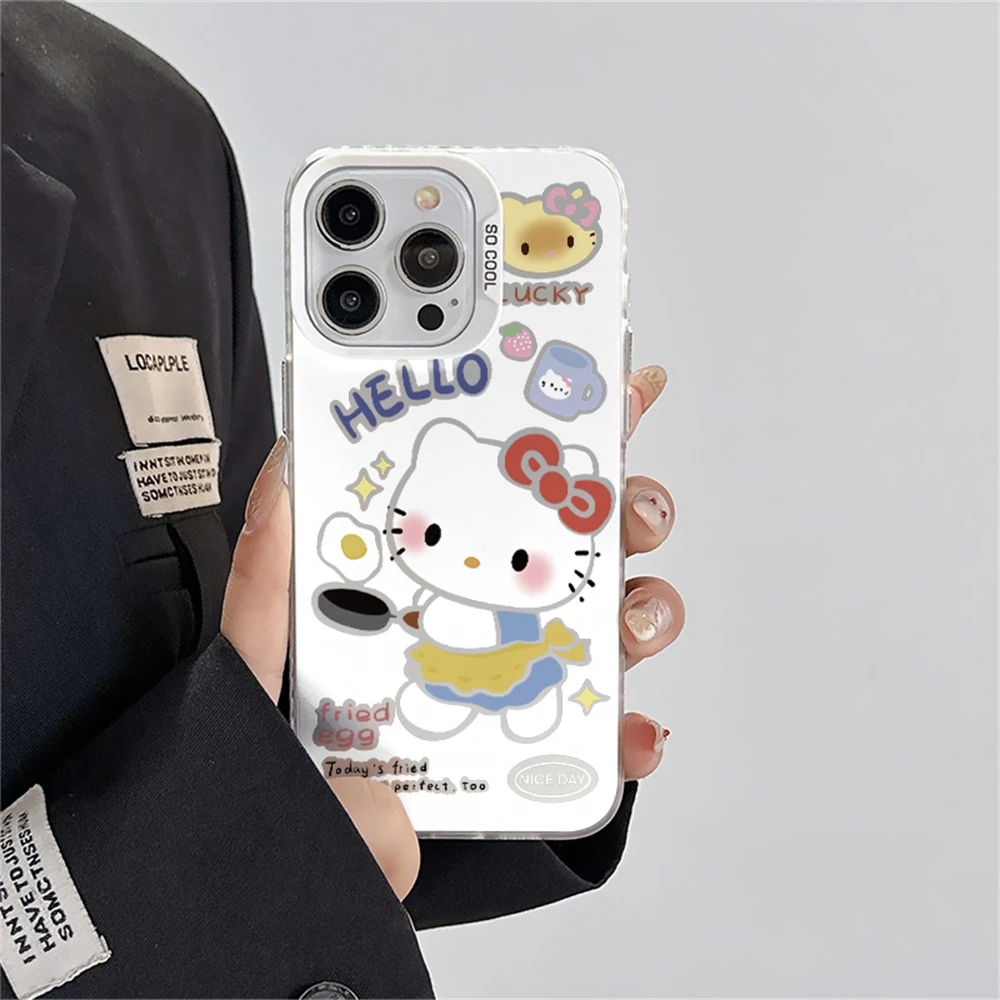 Lovely Hello Kitty Cooking Phone Case for iPhone 16 15 Plus 11 12 13 14 Pro Max XR Cute Cupcake Hard Matte Cover for Women Girls