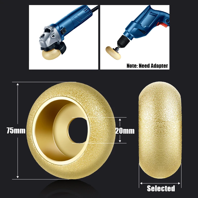 Bore 20mm Dia 3inch 75mm Roman Column Dry Vacuum Brazed Diamond Grinding Wheel Marble Demi-bullnose Edge Profile Grinding Disc