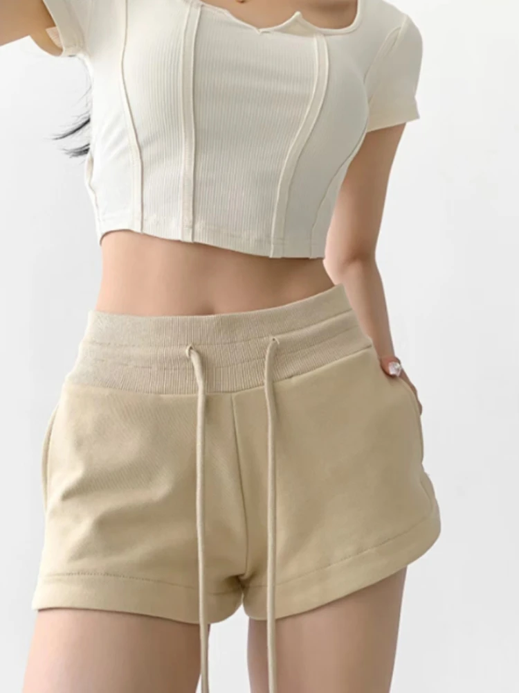 Shorts para mulheres picantes meninas fino respirável confortável faculdade desportivo verão quente casual americano cintura alta elástica fenda lateral