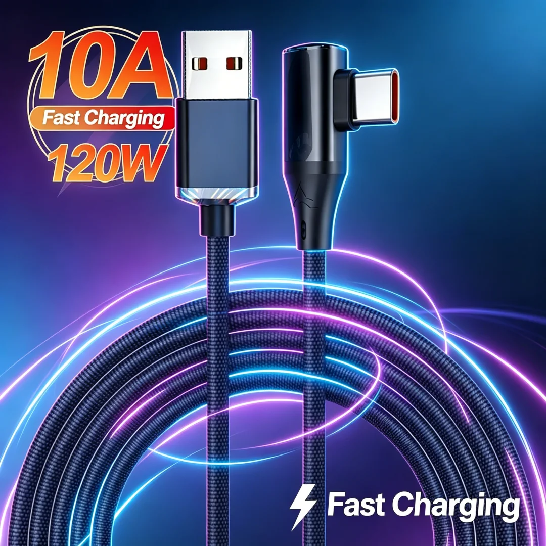 120W Elbow Type-C Fast Charge Cable,PD High Speed Data Cord For iPhone,USB C Quick Charge Cord For Samsung Xiaomi Android Device