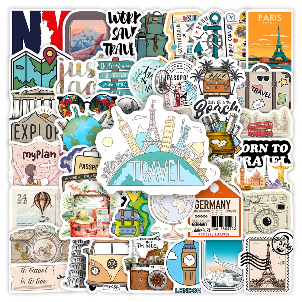 Travel Vacation Holiday Stickers Tourism DIY Kids Gift Waterproof Decal for Laptop Phone Scrapbook Luggage Bottles Decorative