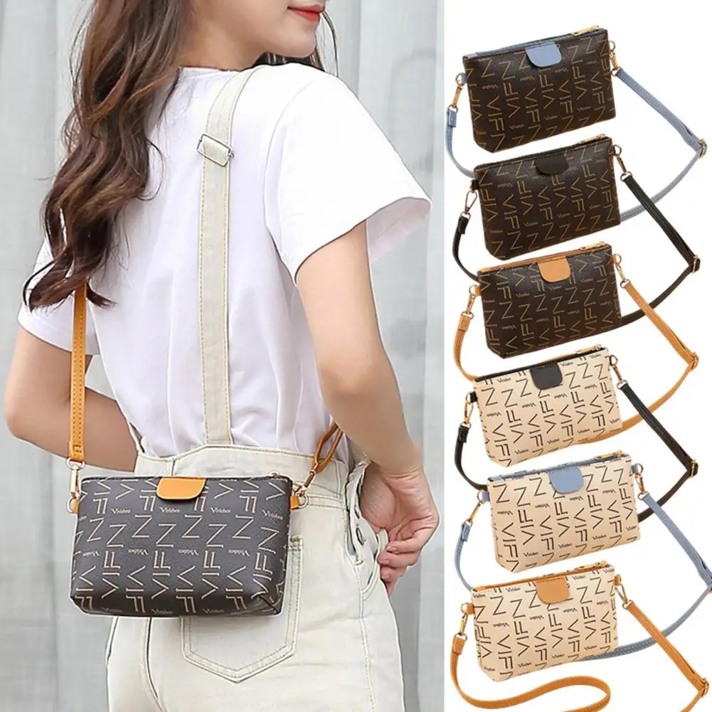 

Women Crossbody Bag Letter Print Faux Leather Handbag Oblong Shape Purse Zipper Closure Lady Mini Shoulder Bag сумка женская