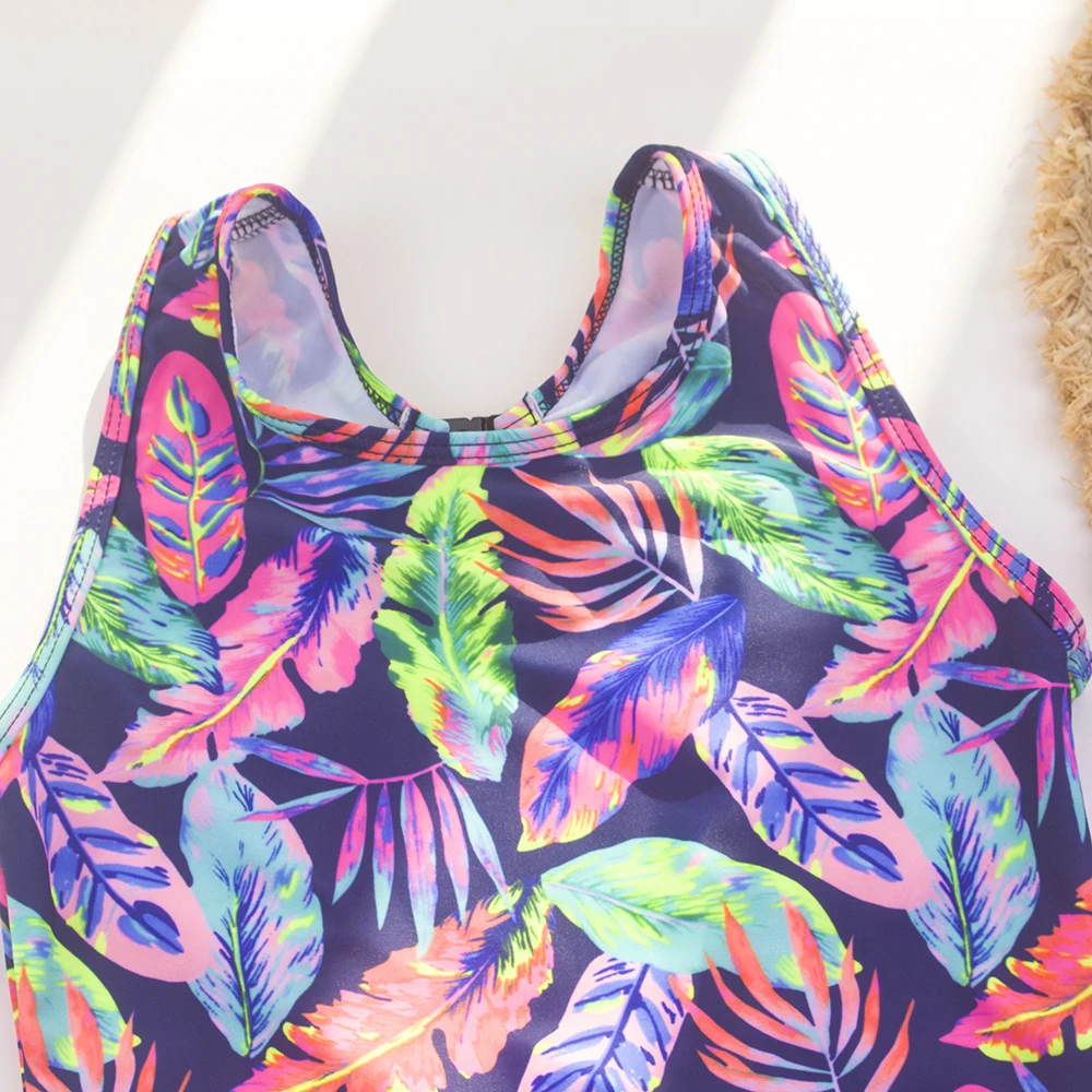 5-14 Years Leaf Print Kids Girls One Piece Swimsuit Summer Beach Girl Monokini Children Students Teens Swimwear Bathing Suit