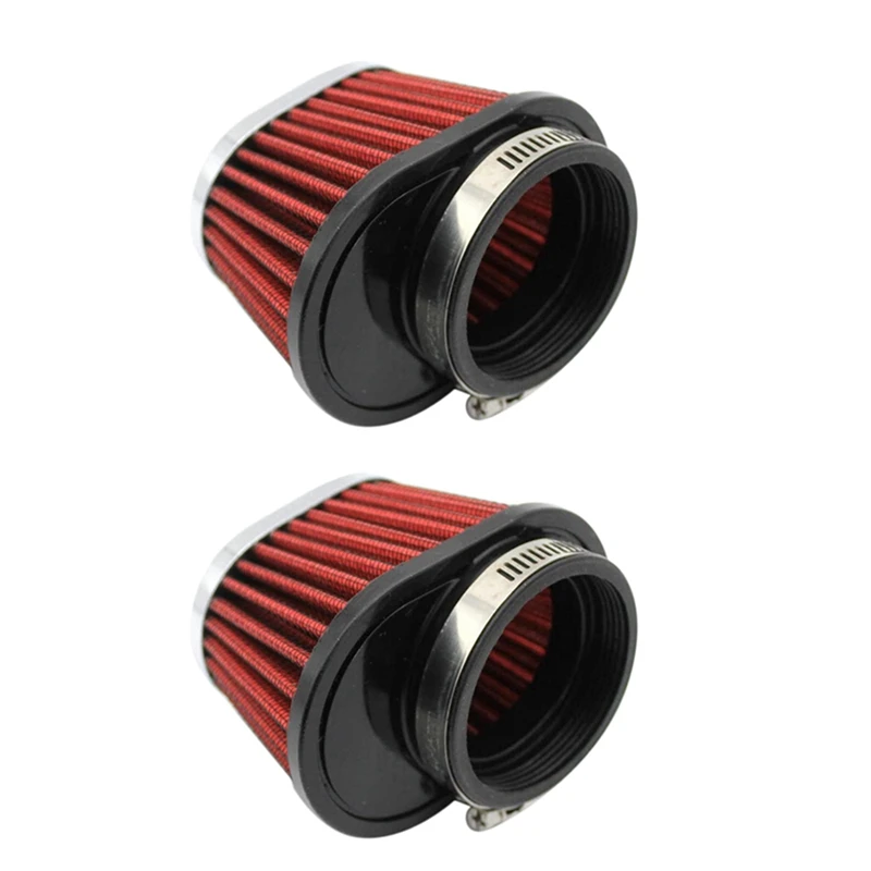 2Pcs Universal Round Tapered Car Motorcycle Air Filter 51Mm 2 Inch Intake Filter-Red