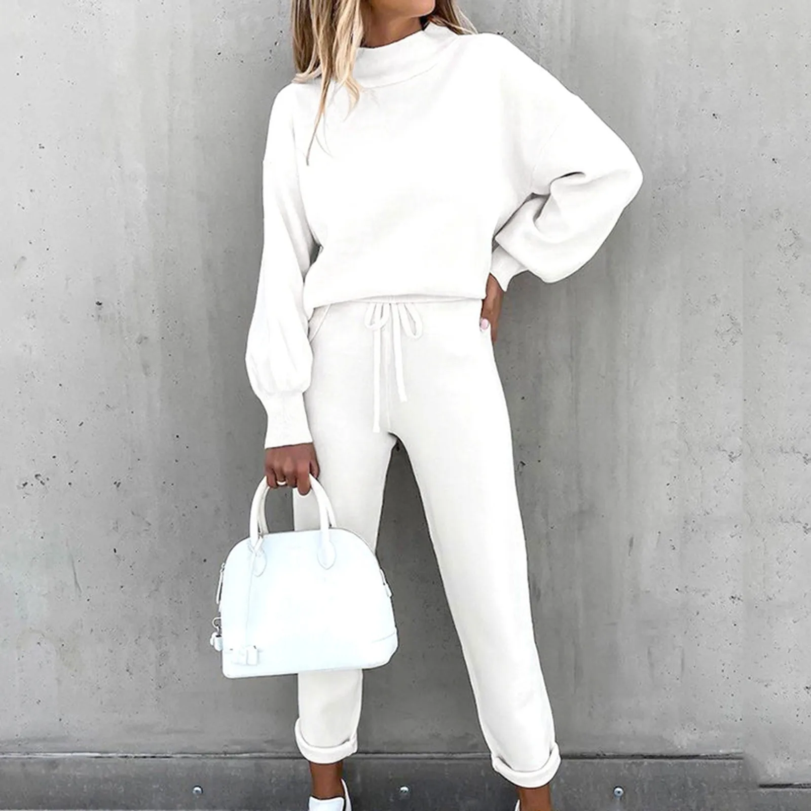 2 Pcs/Set Stylish Elastic Waist Two Piece Set Sweatshirt Sweatpants Suit Long Sleeves Lady Sweatshirt Trousers Suit Pant Outfit