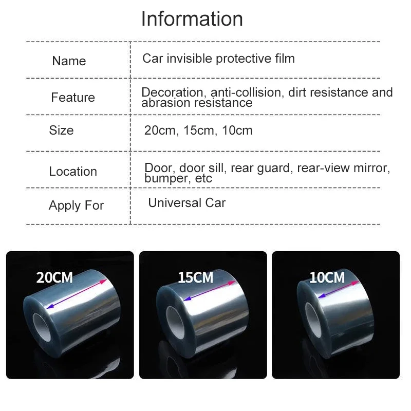 

10/15/20cm Car Door Body Anti-scratch Skin Protection Film Waterproof Scratch Proof Rhinoceros Skin Protective Films Accessory