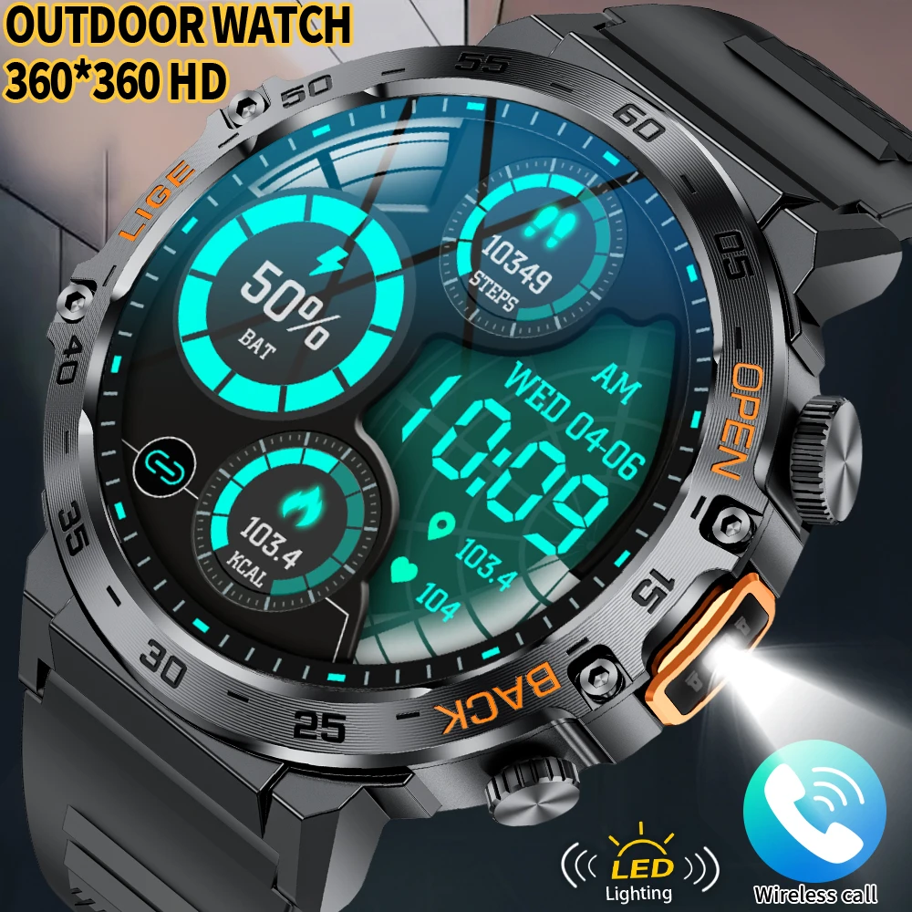 LIGE New Military Outdoor Smart Watch Men Waterproof Sport Fitness Men Watch Bluetooth Call AMOLED HD Screen Men Smartwatch 2024