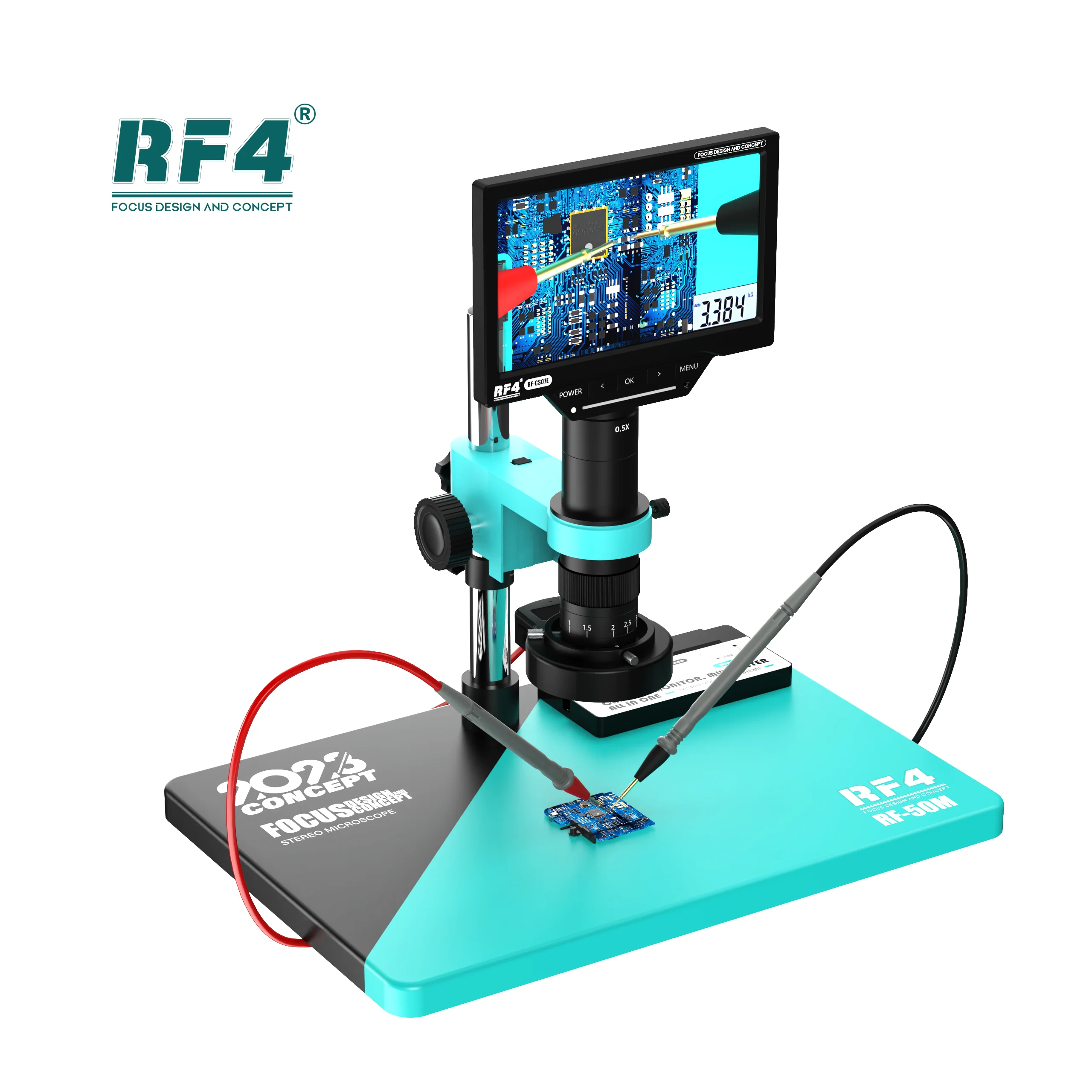 1080P 4K HDMI USB Industrial Digital Video Microscope Camera 7X-50X Simul-Focal IC BGA CPU SMD PCB Chip Soldering Repair RF-50M