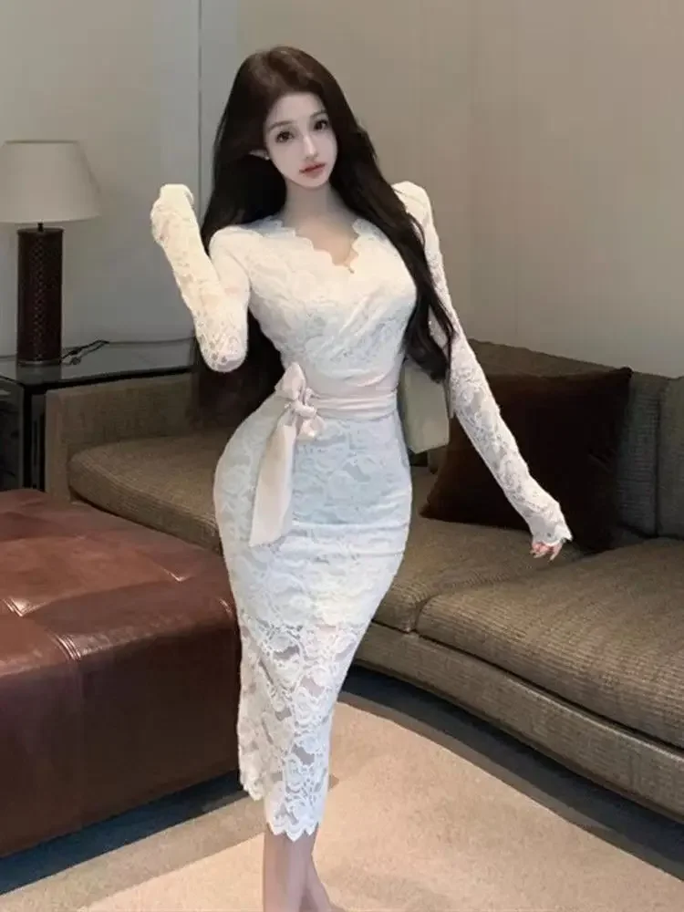 Elegantes Midikleid für Damen, Harajuku, lange Ärmel, Kleider, Indie, ästhetisches Geburtstags-Abendkleid, Herbstkleidung, figurbetontes Kleid