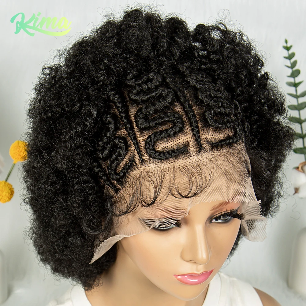 Full Lace Cornrow Braided Wigs Afro Bouncy Hair Wig Synthetic Braids Hair Wig for Black Women