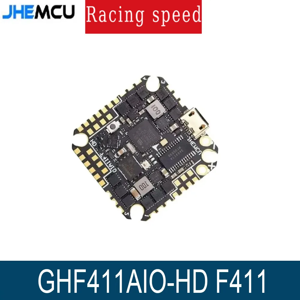 

Контроллер полета JHEMCU GHF411AIO-HD F411 с ICM42688P и BLHeli_S 40A 4-в-1 ESC | 3-6S для гоночных дронов FPV Toothpick