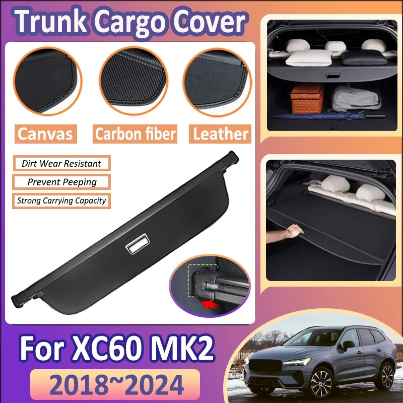 Car Trunk Cargo Cover For Volvo XC60 MK2 2018~2024 Trunk  Privacy Curtain Storage Partition Board Interior Auto Car Accessories