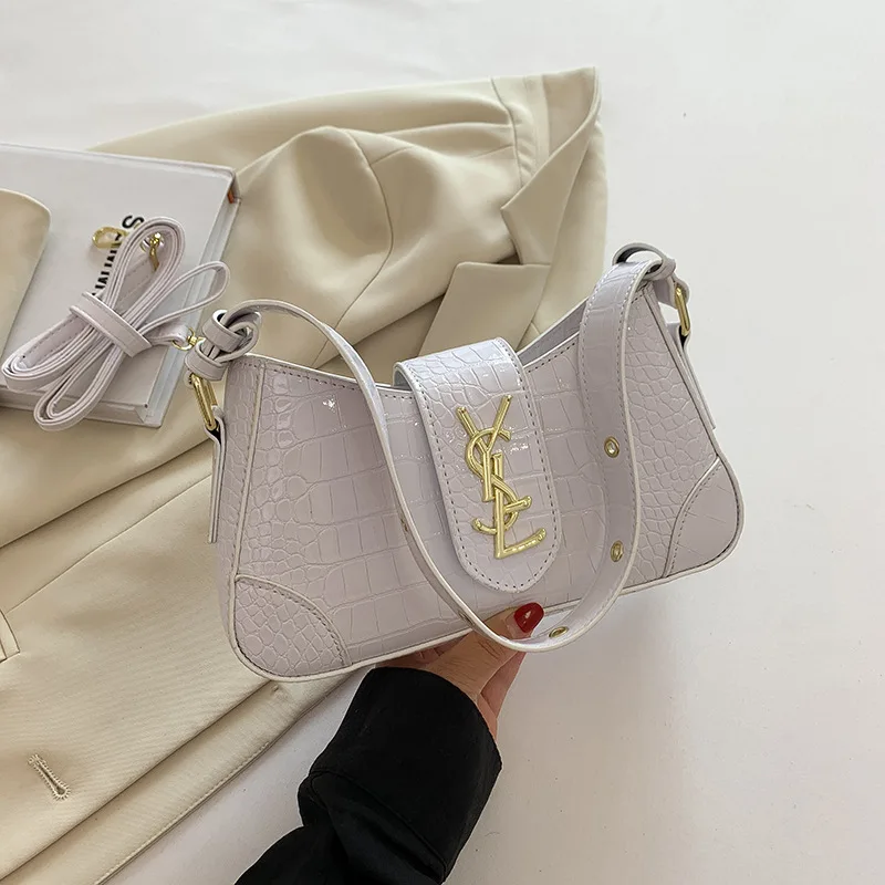 Сумка во французском стиле с тиснением под крокодила, новинка 2023 года, роскошный кошелек под мышками, элегантная верхняя ручка и сумка через плечо для женщин