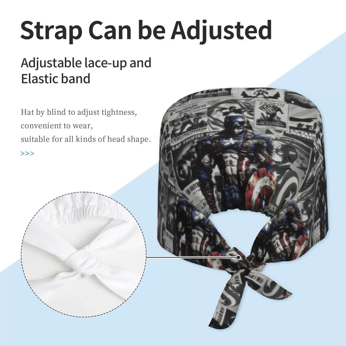Регулируемая рабочая шапка с изображением Капитана Америки, крутая рабочая шапка с супергероем, женская хирургическая шапка с дизайном комиксов, скраб для медсестер, доктор, кепка для хирурга