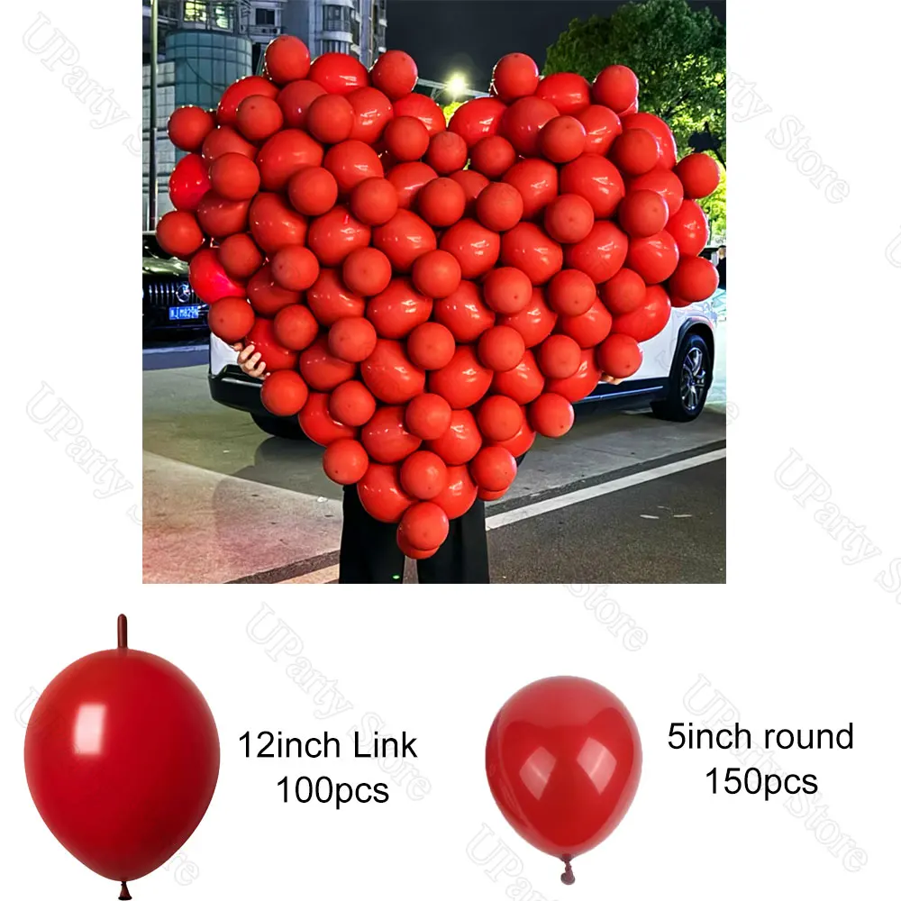 250Pcs Heart Link Balloons Red Burgundy Quick Link Balloons for DIY Heart Balloons for Wedding Valentine's Day Engagement Decor