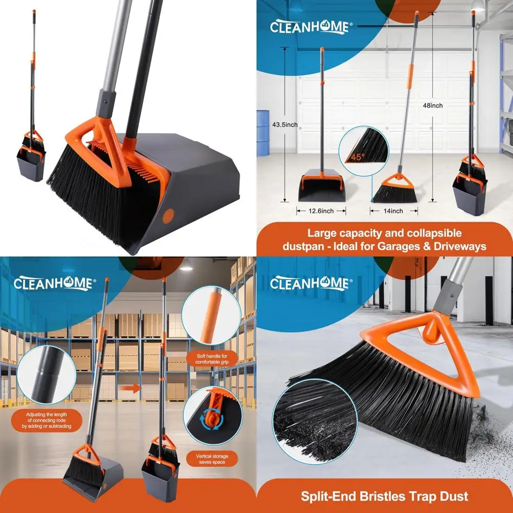 

Коммерческий набор метлы и совок с длинной ручкой, сверхмощная метла и совок для мусора и листьев, совок для собак, w