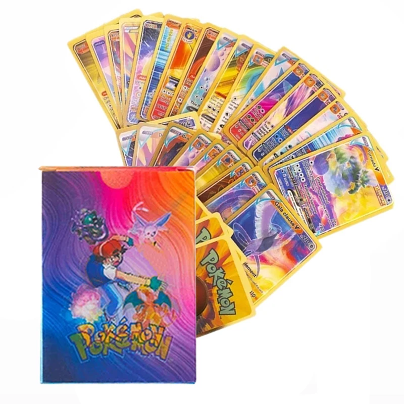 Pokemon 3d Kleurrijke Kaart Pack Set Goud Zilver Zwart Vmax Vstar Gx Sliver Box Pikachu Carta Charizard Duits Franse Spaanse Geschenken