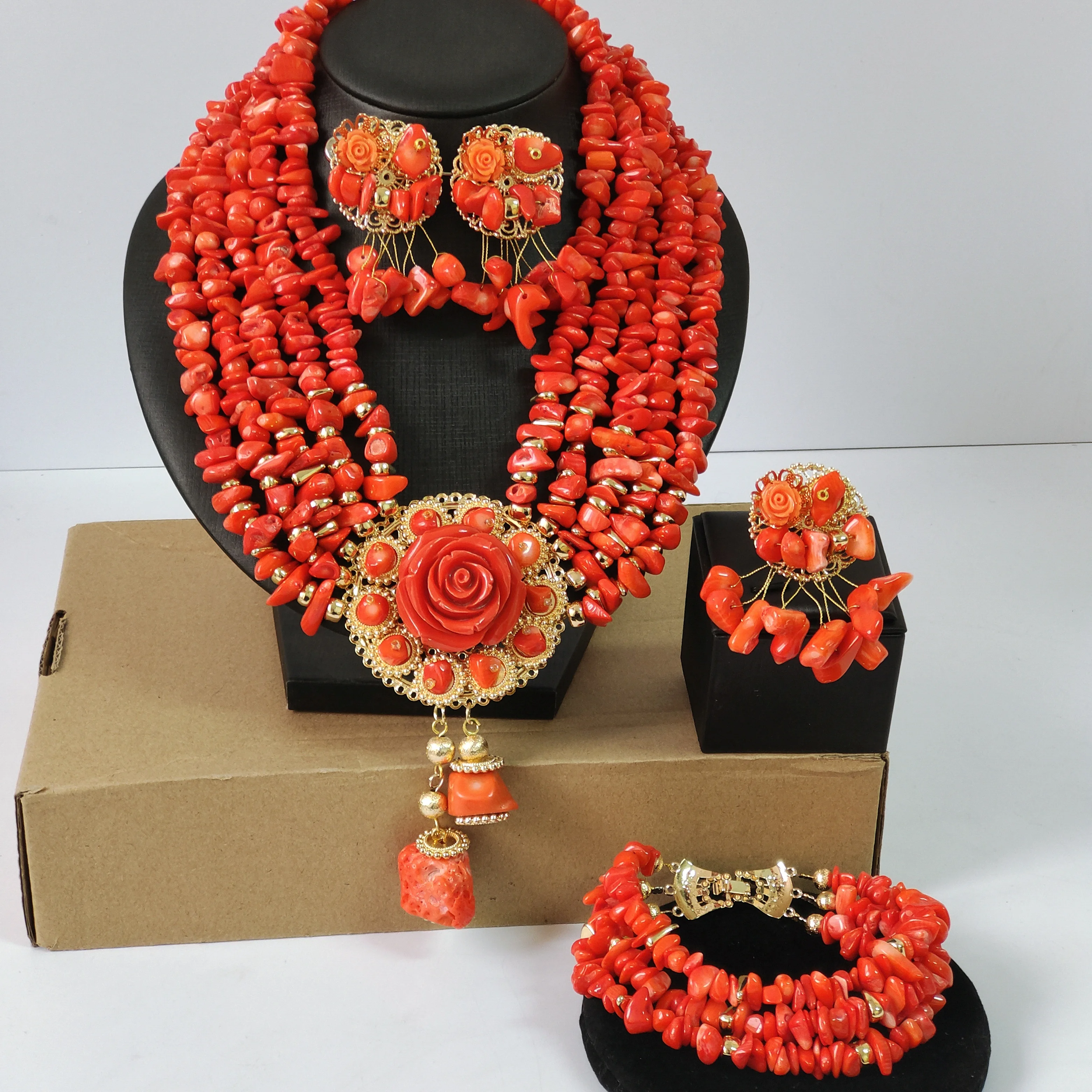 

Nigerian Coral Bead Jewelry Set Wedding Real Original