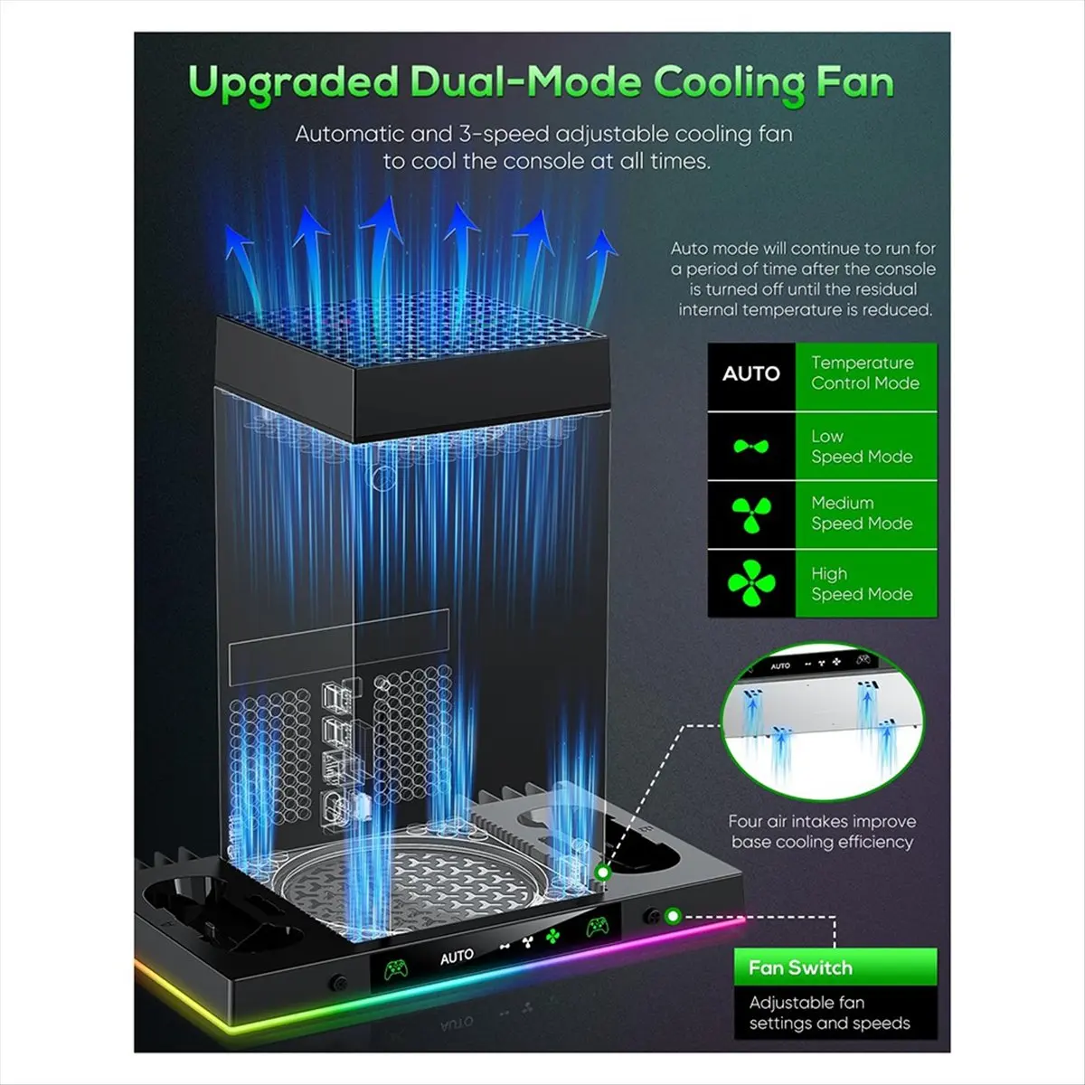 Punctual- Automatic Cooling Fan and Charging Stand for Xbox Series X Console,Wireless Dual Charger Base for XSX Controller view 4