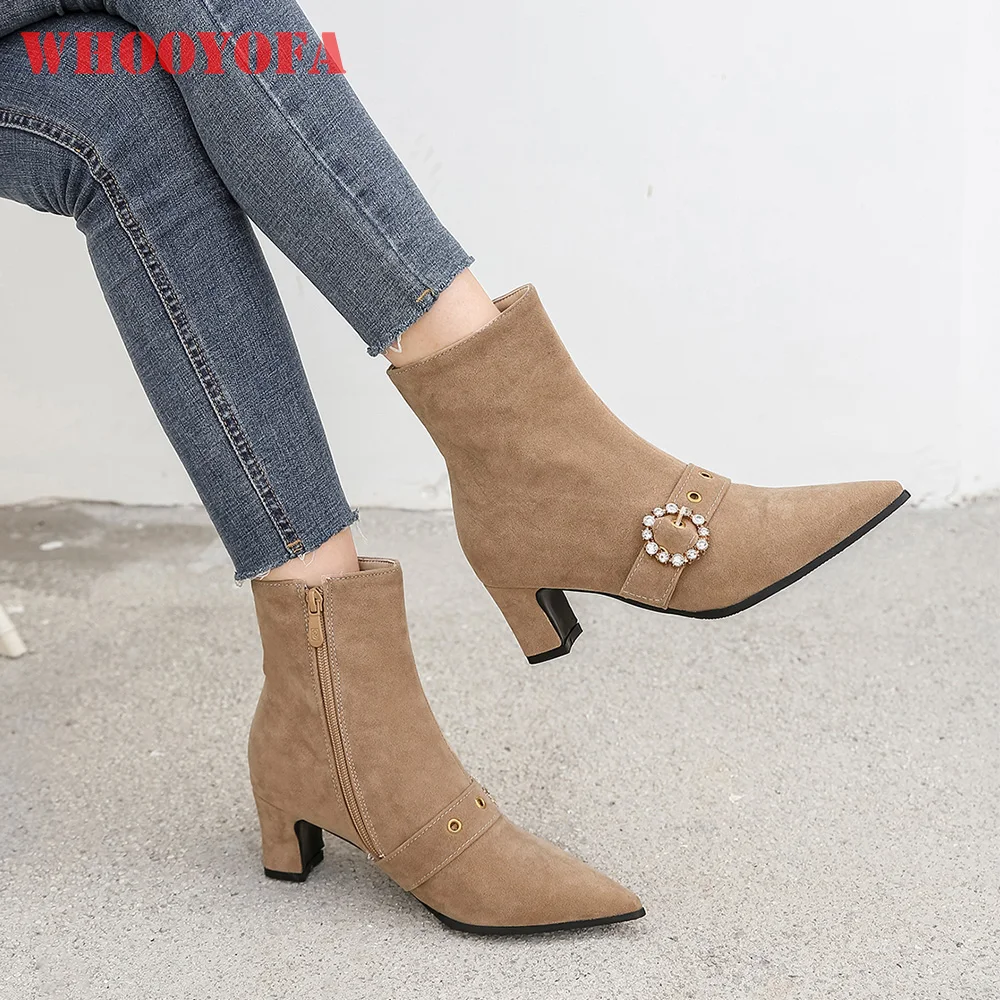 

Brand New Comfortable Yellow Gray Women Ankle Boots Flock High Sqaure Heels Lady Shoes Plus Big Small Size 10 30 43 46 48