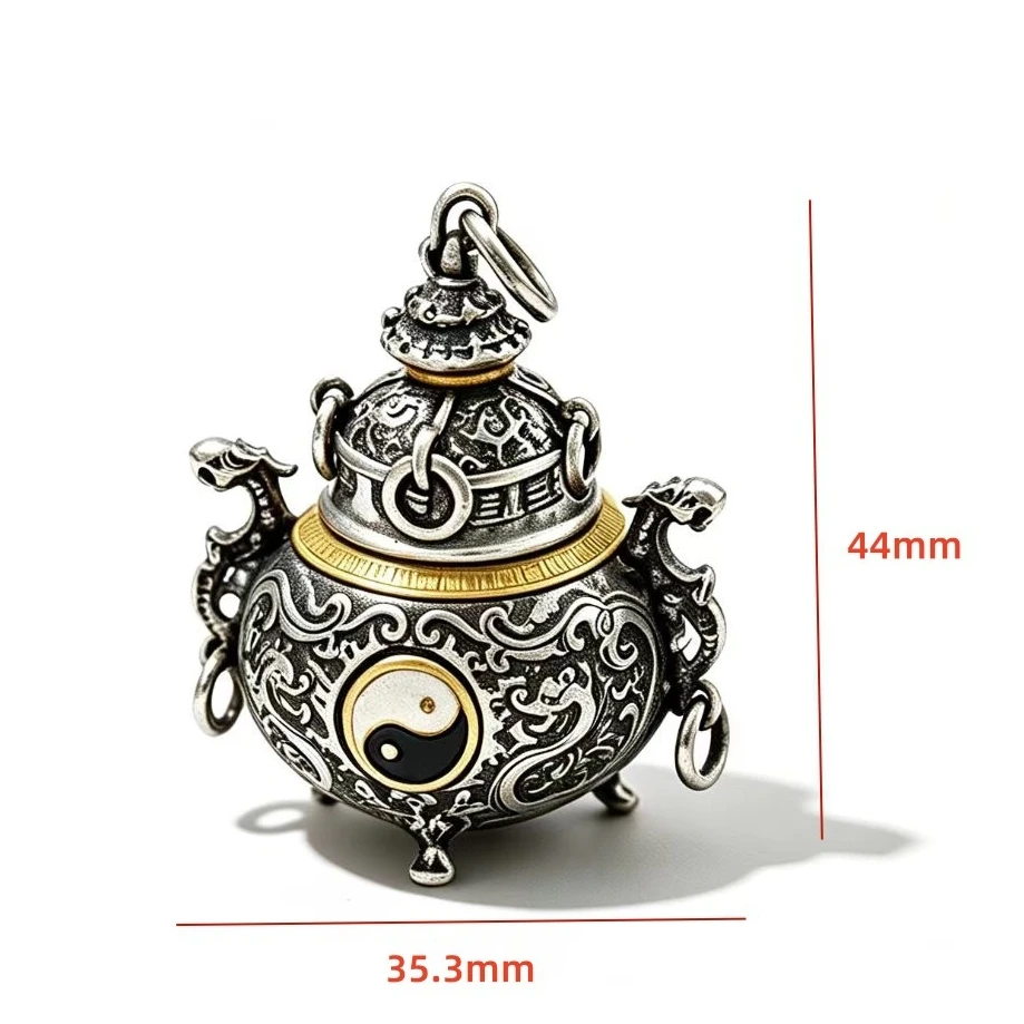 Ethnic Style Taoism Eight Diagrams Incense Burner Pendant Men Jewelry Retro Relief Lines Flower Necklace Male Choker Accessorie