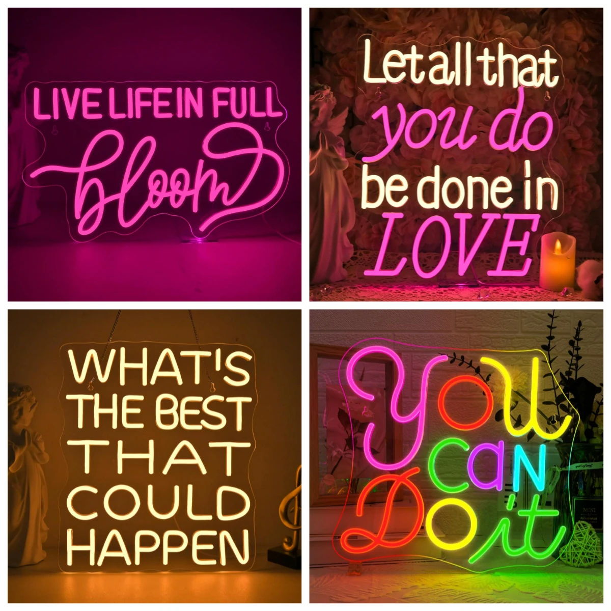Live Life In Full Bloom Neon Sign USB Dimmable LED Neon Lights for Home Yoga Studio Spa Café Creative Studio Party Wall Decor