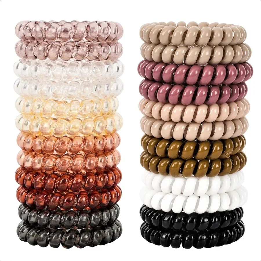 

Spiral Hair Ties 24pcs No Crease Clear Brown Coil Hair Ties Spiral Ponytail Holders Coils Scrunchies Plastic Phone Cord Hair Ba