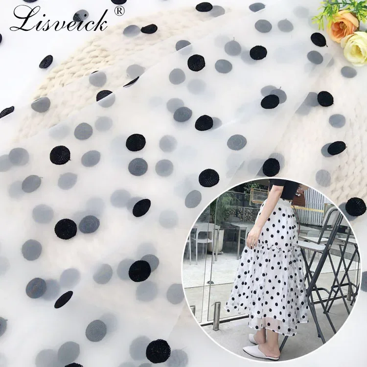 1meter/lot 135cm Organza Polka Dot Embroidered Fabric DIY Fashion Women's dress Skirt children's TUtu dress Fabric