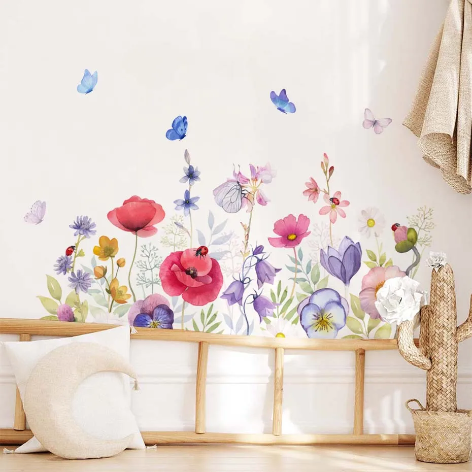 

Watercolor Flowers Wall Stickers for Children Bedroom Living Room Decor Art Decals Kids Girl's Room Decoration Mural