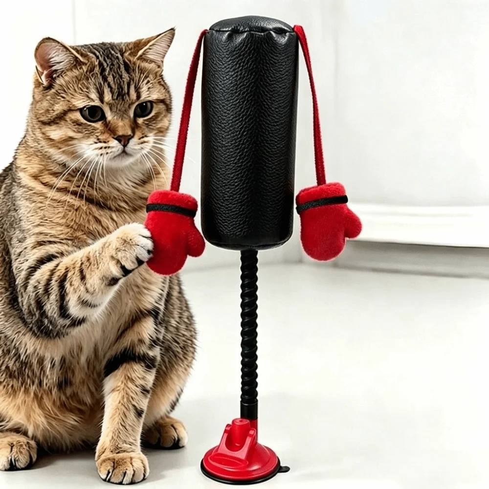 Creative Cat Boxing Suction Cup Base Self-Play Interactive Cat Boxing Gloves Bite Resistant Pet Punching Bag Indoor Play