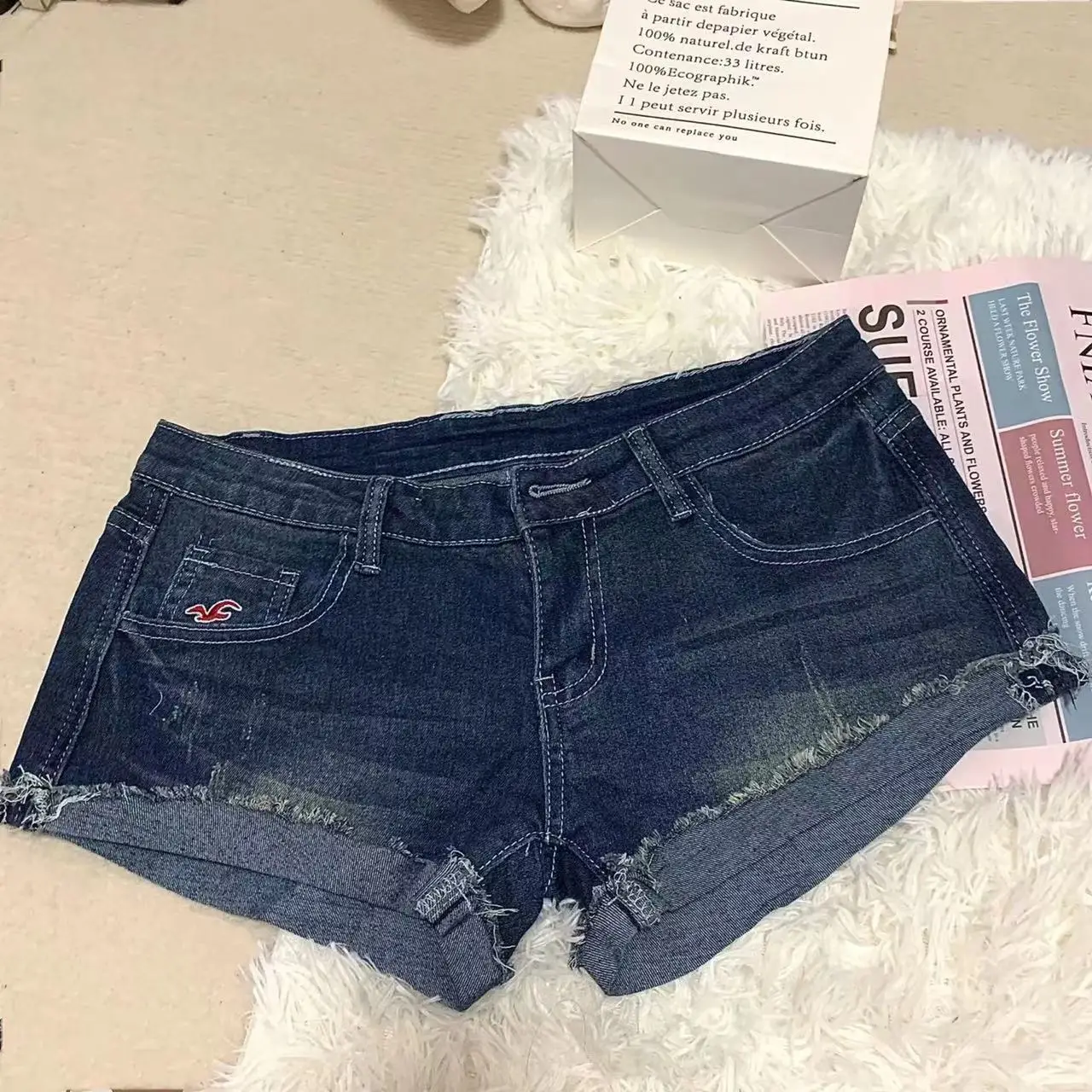 

Retro Elastic Blue Jeans orts Women's High Waist Cotton Stretch Denim Embroidered Hem A-Line Hot Pants Summer New Sle