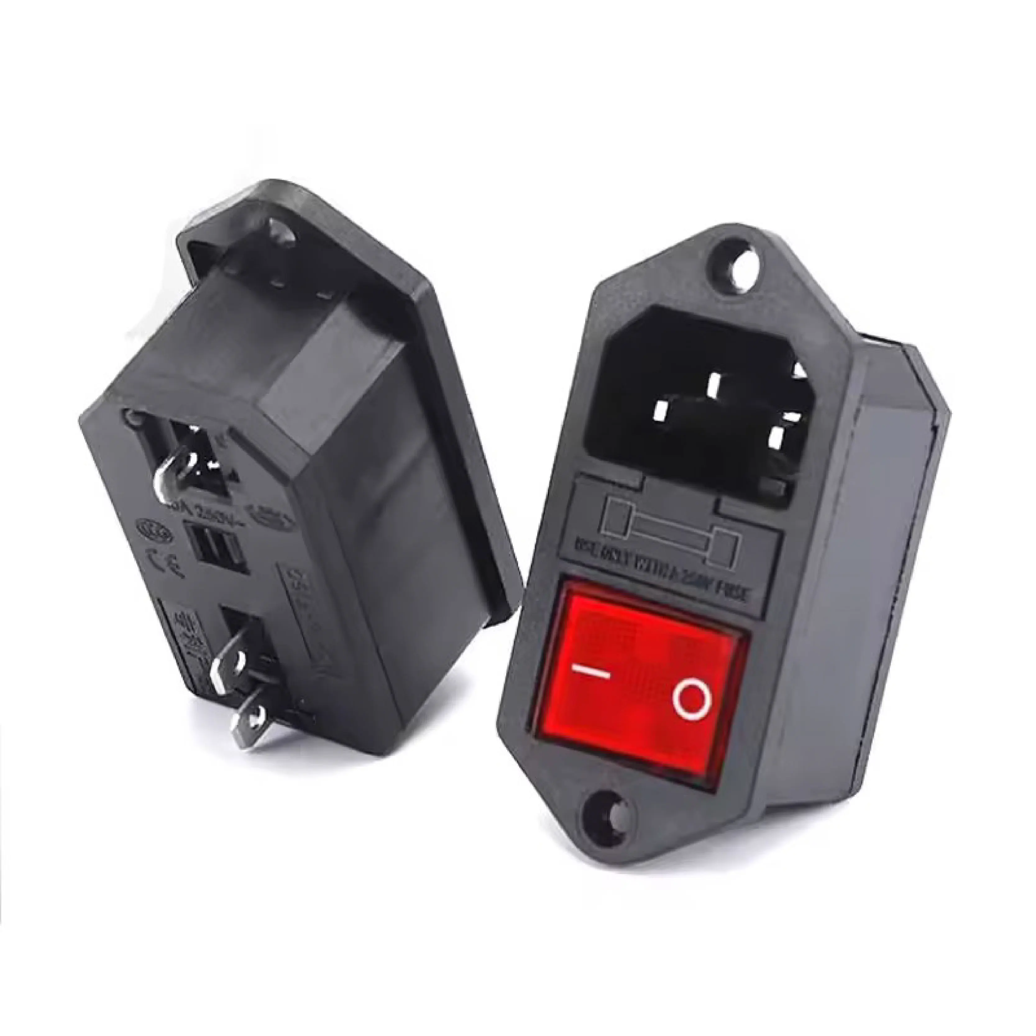 5 stks AC-01B-1 Stopcontact IEC met Schakelaar Zekering Rood Licht 250 V 10A 3-Pin Inlaat Module Connector C13
