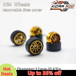 1/64 RLC Premium wielen met rubberen gladde banden voor Hot Wheels 10 spaken modelauto inbouwen onderdelen D: 11 mm (1 set)