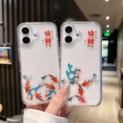 Lucky Koi Fish Goldfish Slider For Apple iPhone 11 12 13 14 15 16 Pro Max New Case Glitter Shiny Liquid Quicksands Clear Cover