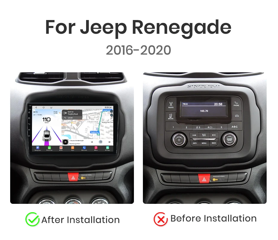 Junsun Qualcomm 8-Core 360 Kamera Drahtlose CarPlay Android Auto Auto Radio für Jeep Renegade 2016-2020 GPS Multimedia – Detail 3