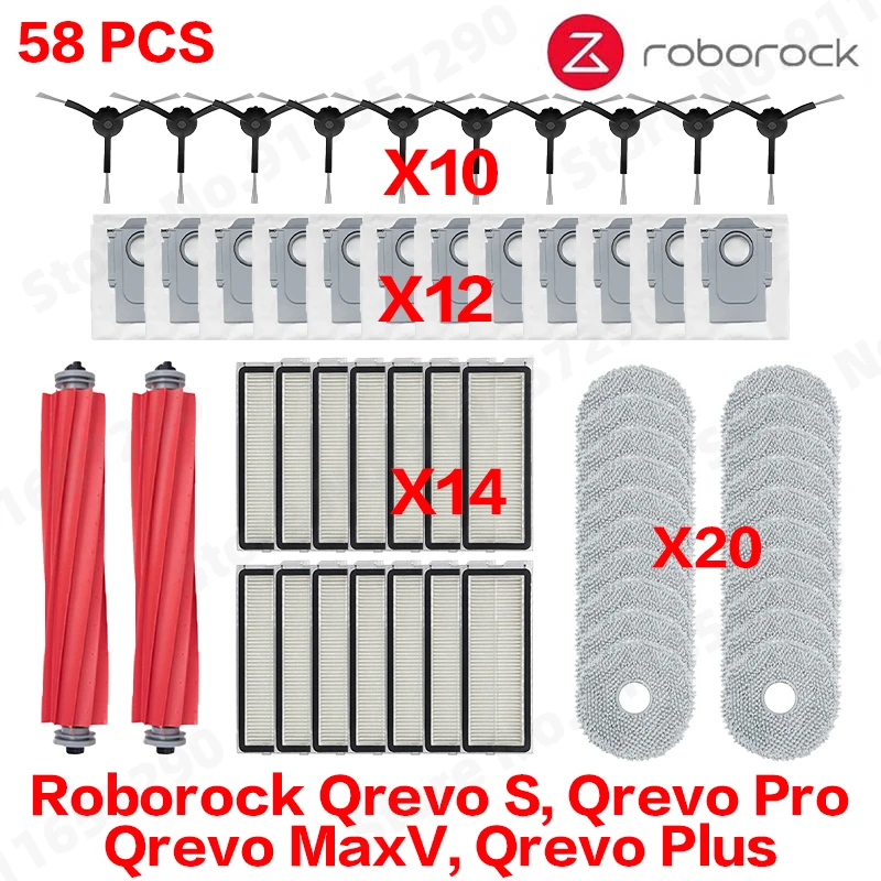 Roborock Qrevo S, Qrevo Pro, Qrevo MaxV, Qrevo Plus Staubsaugerteile Hauptbürste Seitenbürste Filter Wischpad Tuch Staubbeutel