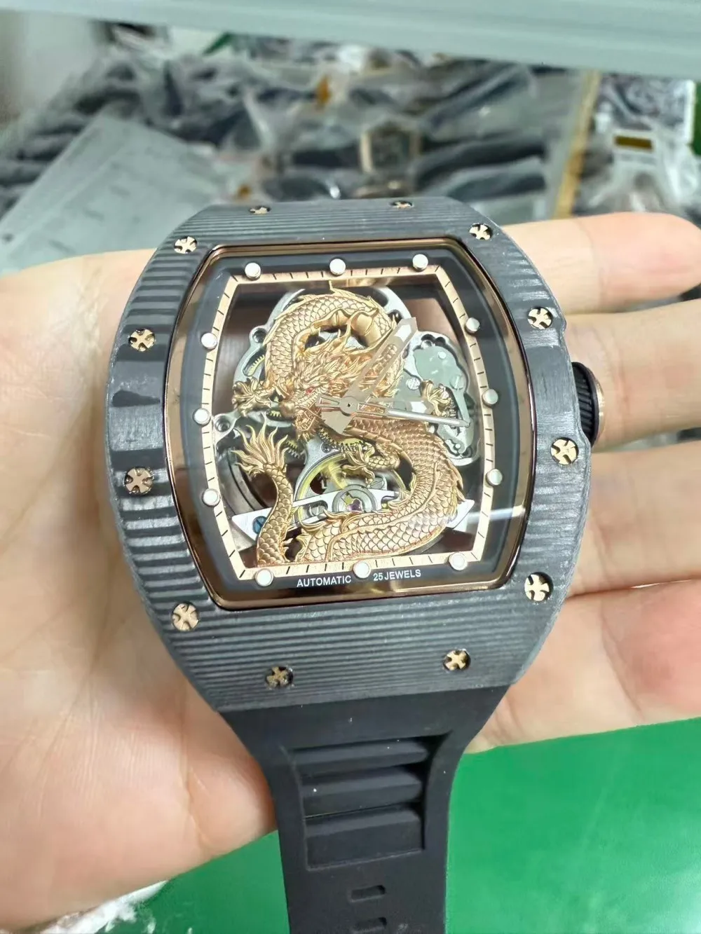 

High-grade carbon fiber hollow men's Chinese dragon automatic mechanical watch with tourbillon and luxury features men watches