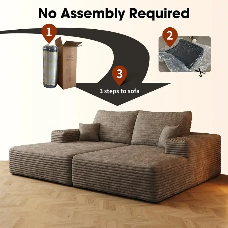 Divano letto moderno da 74,8 pollici con letto doppio e lettino per la sala dei cinema, nessun assemblaggio necessario, tessuto di velluto a coste peluche cammello