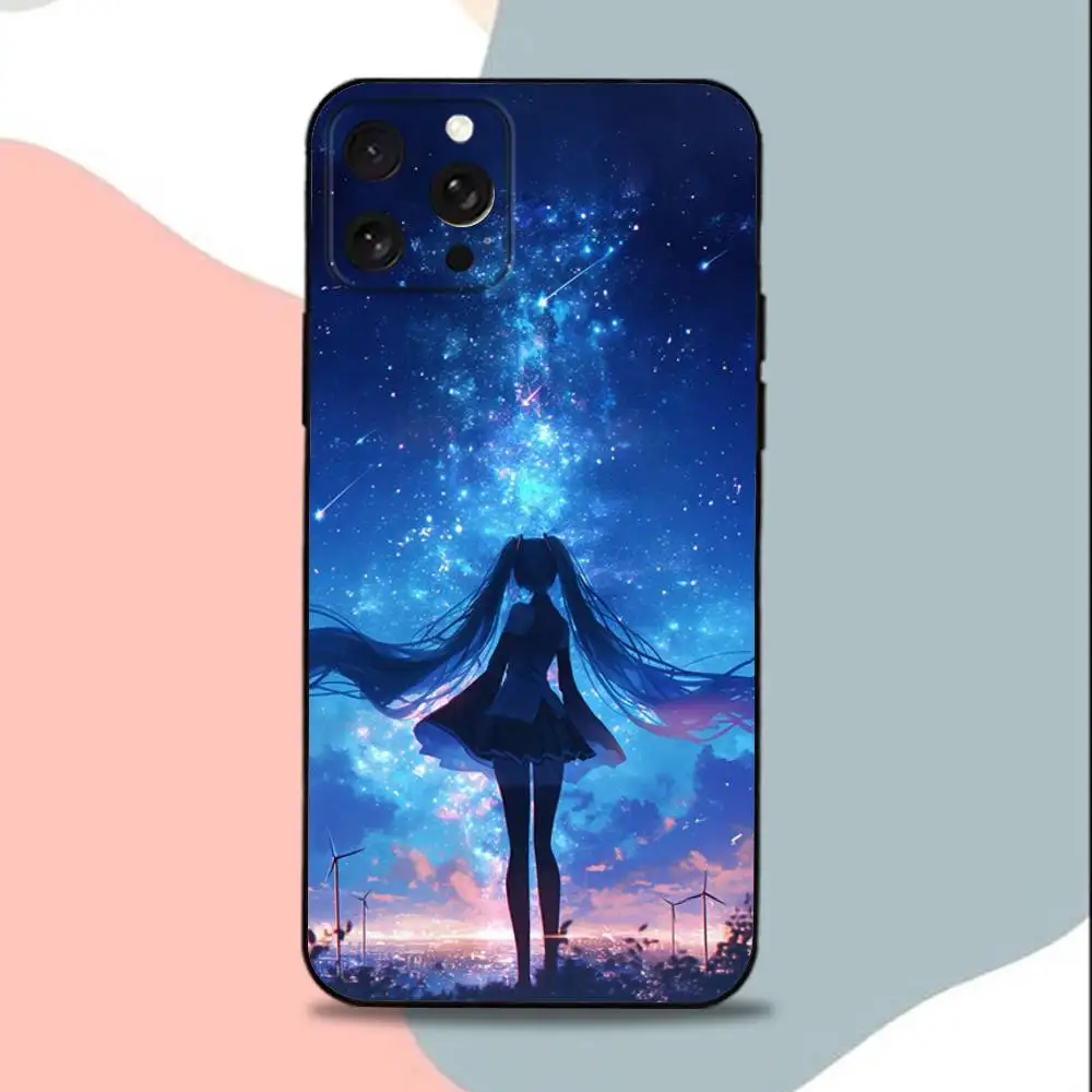 Sweet Hatsune M-Miku Anime Phone Case For iPhone 15,13,16,12,11,17,14,Plus,Pro,Max,XS,XR,X,SE,Mini,Soft Silicone Black Cover