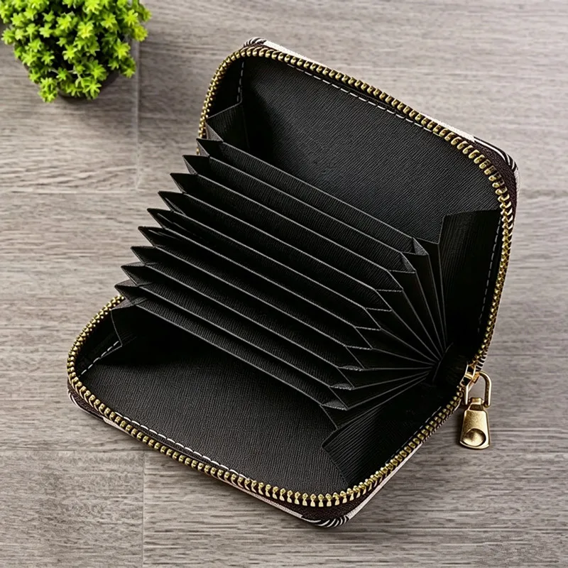 11 Slots Striped Cards Holder PU Leather Zipper Credit Bus ID Card Holders Coin Pouch Anti Demagnetization Wallet Bag Organizer