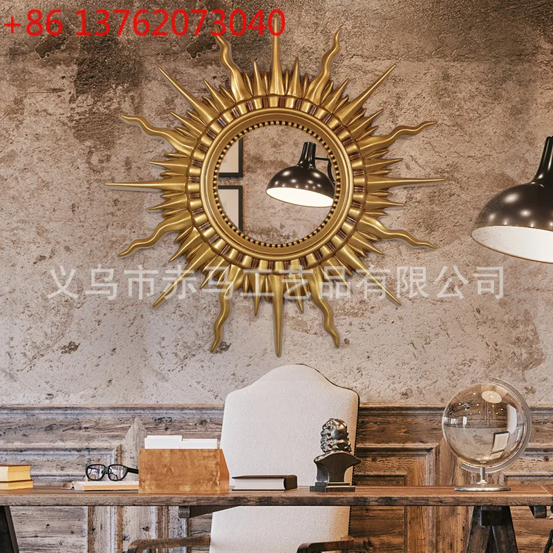 

European hanging mirror sun-shaped bathroom mirror retro porch decorative mirror